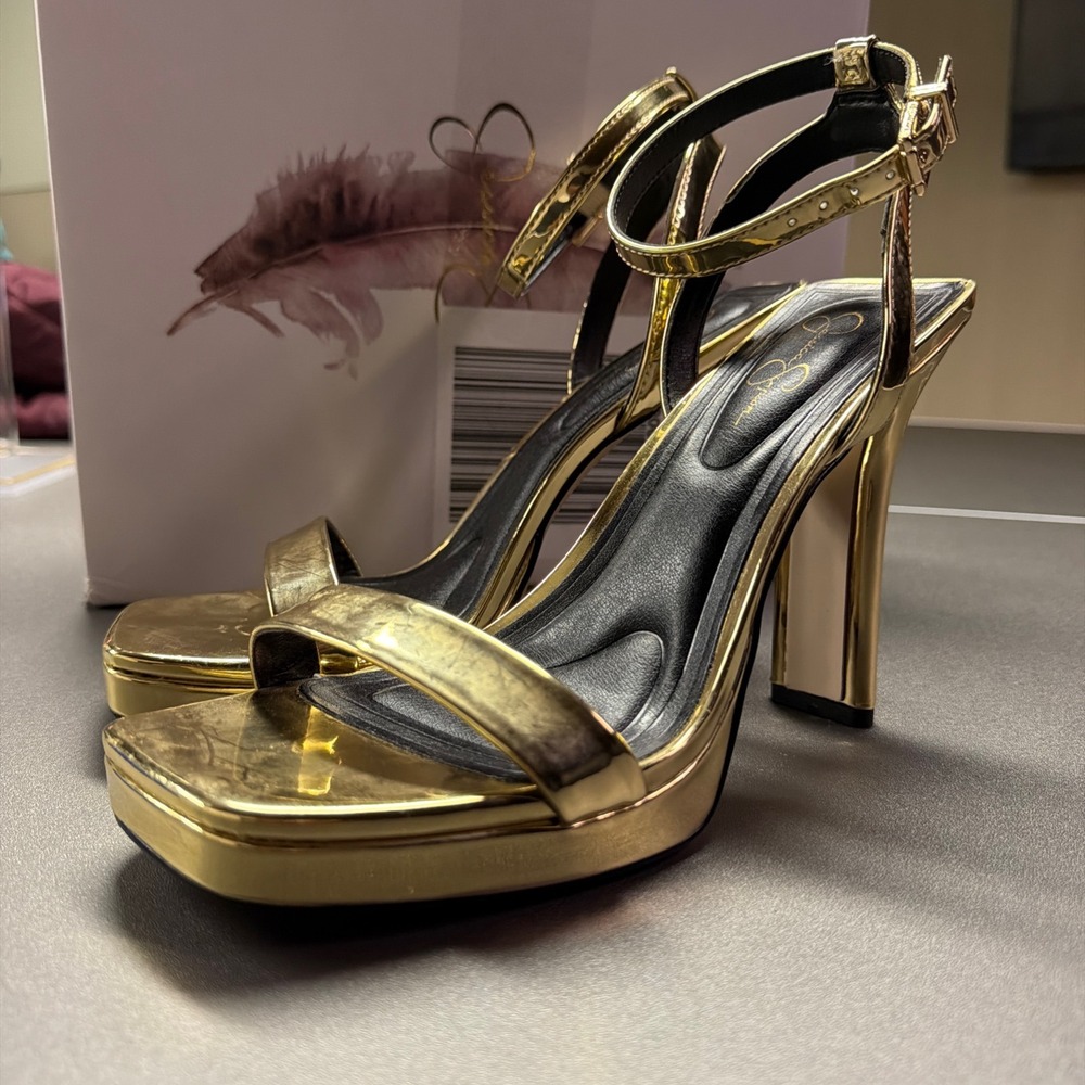 Jessica Simpson Adonia Gold Mirror Metallic Blade Heel Platform Sandals ADONIA - Picture 6 of 8